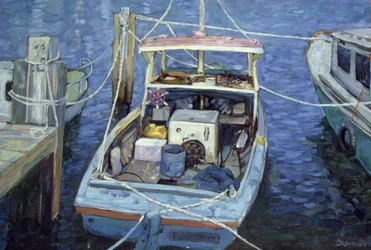Altes Fischerboot am Kai, 1988
